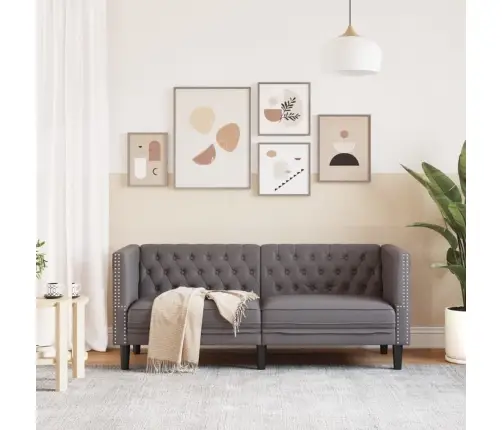 Divvietīgs Chesterfield Dīvāns, Pelēks Mākslīgā Āda Vidaxl