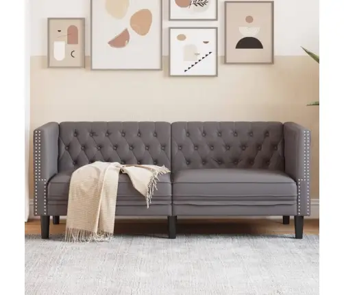 Divvietīgs Chesterfield Dīvāns, Pelēks Mākslīgā Āda Vidaxl