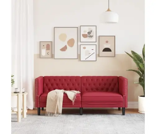 Divvietīgs Chesterfield Dīvāns, Vīnsarkans Mākslīgā Āda Vidaxl