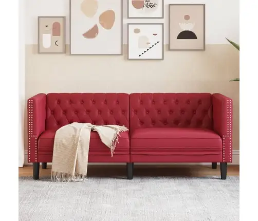 Divvietīgs Chesterfield Dīvāns, Vīnsarkans Mākslīgā Āda Vidaxl