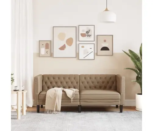 Divvietīgs Chesterfield Dīvāns, Kapučīno Mākslīgā Āda Vidaxl