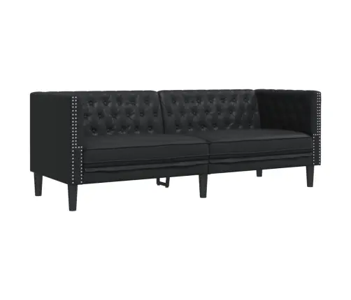 Chesterfield Sofa 3-Seater Melna Mākslīgā Āda Vidaxl Chesterfield Sofa 3-Seater Melna Mākslīgā Āda Vidaxl