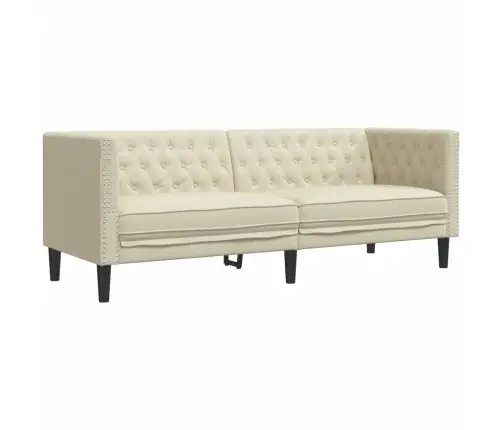 Trivietė Chesterfield Sofa, Kreminės Spalvos, Dirbtinė Oda