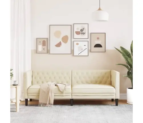 Trivietė Chesterfield Sofa, Kreminės Spalvos, Dirbtinė Oda
