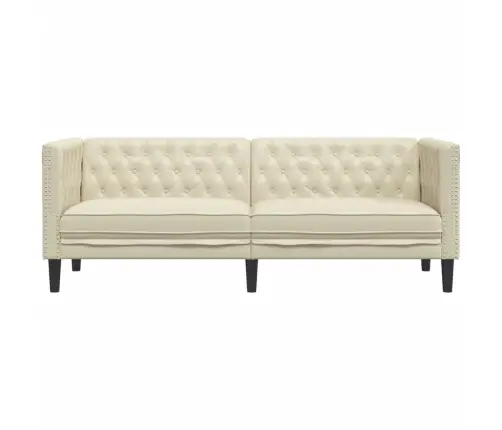 Trivietė Chesterfield Sofa, Kreminės Spalvos, Dirbtinė Oda