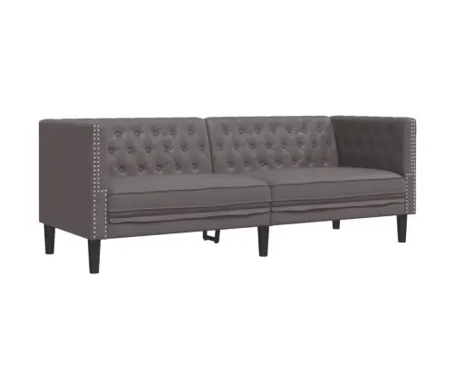 Chesterfield Sofa 3-Seater Pelēks Mākslīgā Āda Vidaxl