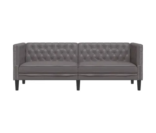 Chesterfield Sofa 3-Seater Pelēks Mākslīgā Āda Vidaxl