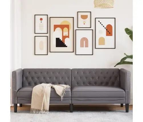 Chesterfield Sofa 3-Seater Pelēks Mākslīgā Āda Vidaxl
