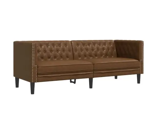 Trivietė Chesterfield Sofa, Rudos Spalvos, Dirbtinė Versta Oda