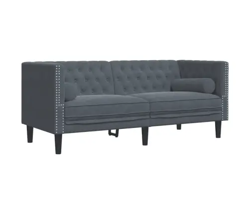 Dvivietė Chesterfield Sofa Su Pagalvėlėmis, Pilka, Aksomas