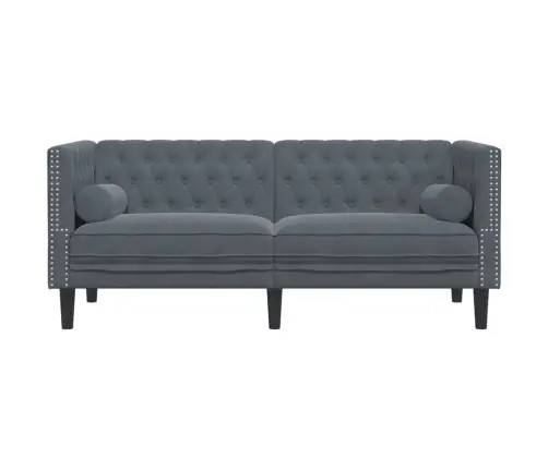 Dvivietė Chesterfield Sofa Su Pagalvėlėmis, Pilka, Aksomas