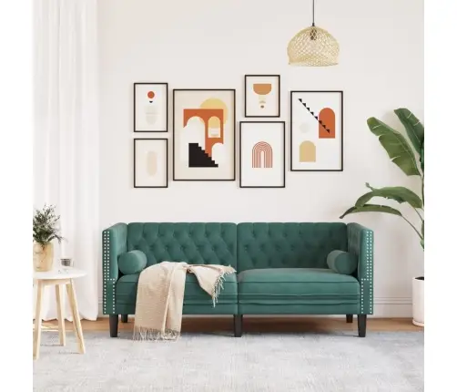 Chesterfield Dīvāns Ar Balstiem, Divvietīgs, Tumši Zaļš Samts Vidaxl