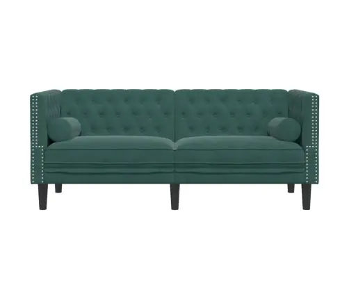 Chesterfield Dīvāns Ar Balstiem, Divvietīgs, Tumši Zaļš Samts Vidaxl