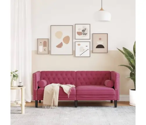 Dvivietė Chesterfield Sofa Su Pagalvėlėmis, Raudona, Aksomas