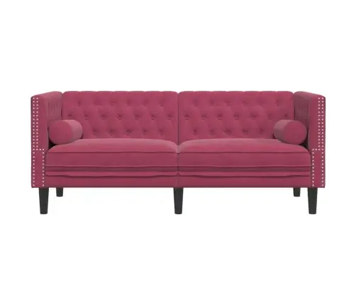 Dvivietė Chesterfield Sofa Su Pagalvėlėmis, Raudona, Aksomas