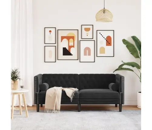 Chesterfield Dīvāns Ar Balstiem, Divvietīgs, Melns Samts Vidaxl