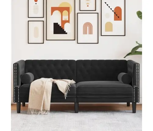 Chesterfield Dīvāns Ar Balstiem, Divvietīgs, Melns Samts Vidaxl