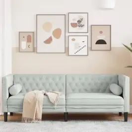 Trivietė Chesterfield Sofa Su Pagalvėlėmis, Pilka, Aksomas