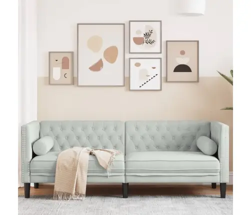 Trivietė Chesterfield Sofa Su Pagalvėlėmis, Pilka, Aksomas