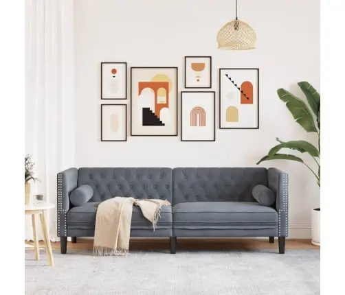 Chesterfield Dīvāns Ar Balstiem Trīsvietīgs Tumši Pelēks Samts Vidaxl