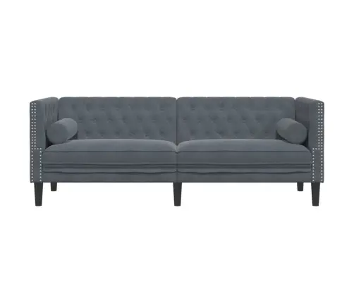 Chesterfield Dīvāns Ar Balstiem Trīsvietīgs Tumši Pelēks Samts Vidaxl
