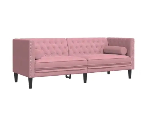 Trivietė Chesterfield Sofa Su Pagalvėlėmis, Rožinė, Aksomas