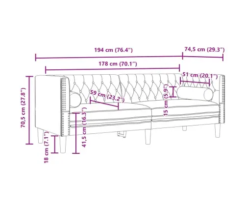 Trivietė Chesterfield Sofa Su Pagalvėlėmis, Rožinė, Aksomas