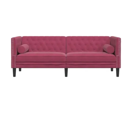 Chesterfield Dīvāns Ar Balstiem, Trīsvietīgs, Vīnsarkans Samts Vidaxl