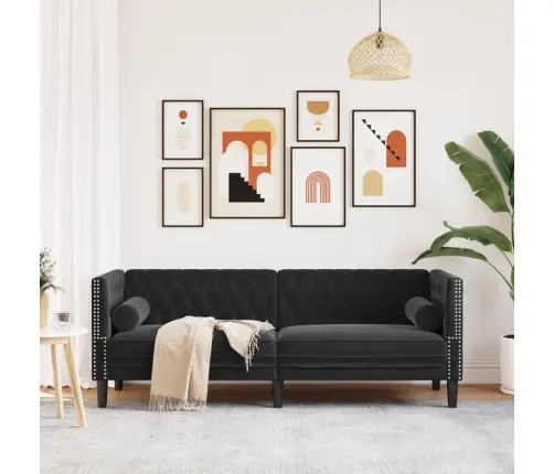 3-Kohaline Chesterfield Diivan Rullpatjadega Must Samet