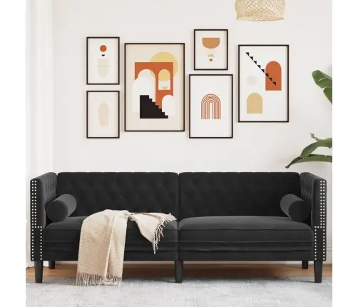 3-Kohaline Chesterfield Diivan Rullpatjadega Must Samet