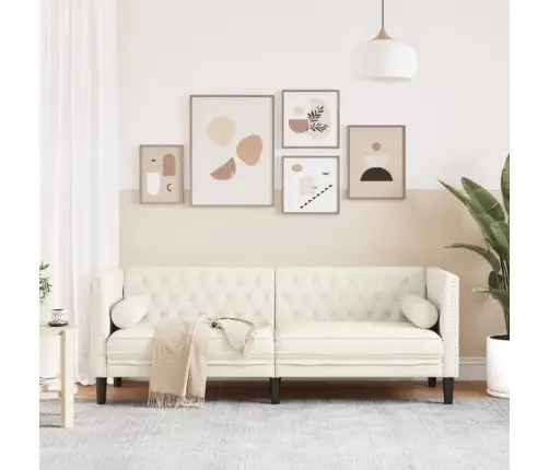 Chesterfield Dīvāns Ar Balstiem, Trīsvietīgs, Krēmkrāsas Samts Vidaxl