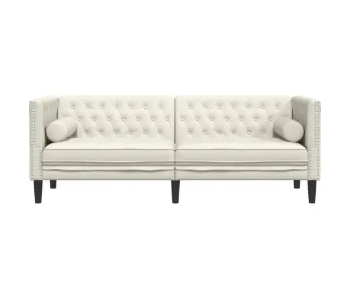 Chesterfield Dīvāns Ar Balstiem, Trīsvietīgs, Krēmkrāsas Samts Vidaxl