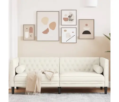 Chesterfield Dīvāns Ar Balstiem, Trīsvietīgs, Krēmkrāsas Samts Vidaxl