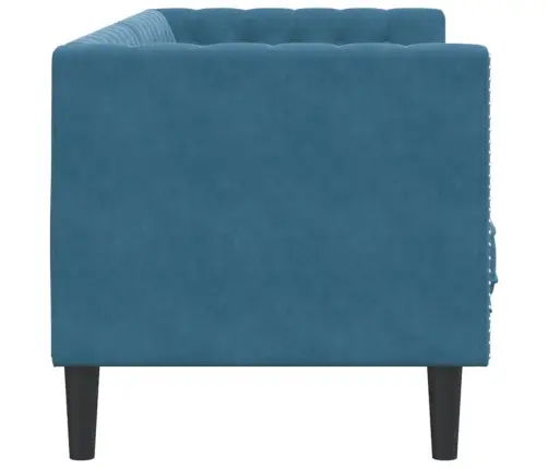 Chesterfield Dīvāns Ar Balstiem, Trīsvietīgs, Zils Samts Vidaxl