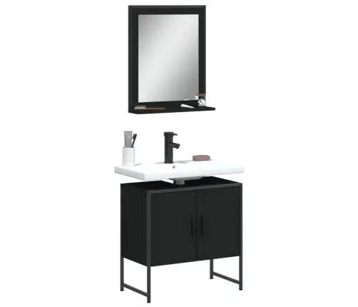 2-Osaline Vannitoakapi Komplekt, Must, Tehispuit