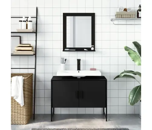 2-Osaline Vannitoakapi Komplekt, Must, Tehispuit