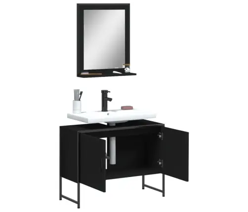 2-Osaline Vannitoakapi Komplekt, Must, Tehispuit