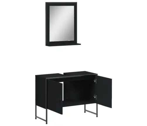 2-Osaline Vannitoakapi Komplekt, Must, Tehispuit