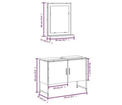 2-Osaline Vannitoakapi Komplekt, Must, Tehispuit