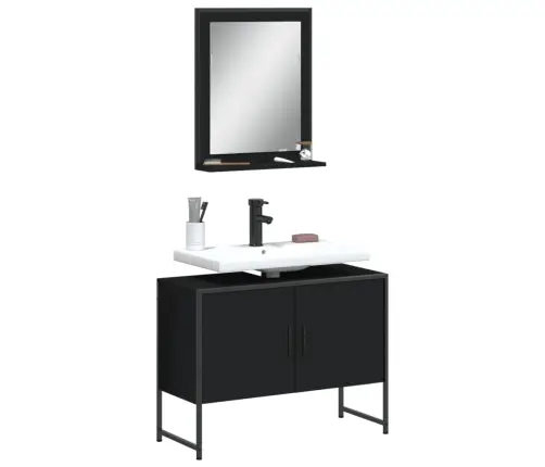 2-Osaline Vannitoakapi Komplekt, Must, Tehispuit