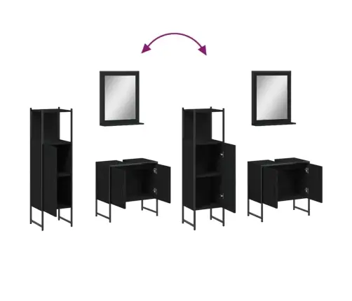 Vonios Spintelių Komplektas, 3 Dalių, Juodas, Apdirbta Mediena