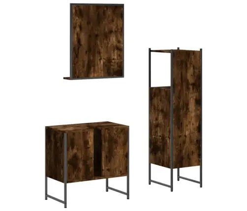 Vonios Spintelių Komplektas, 3 Dalių, Dūminio Ąžuolo, Mediena