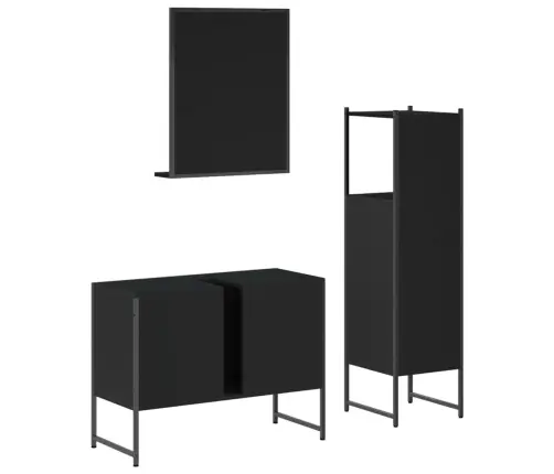 3-Daļīgs Vannasistabas Skapīšu Komplekts, Melns Vidaxl