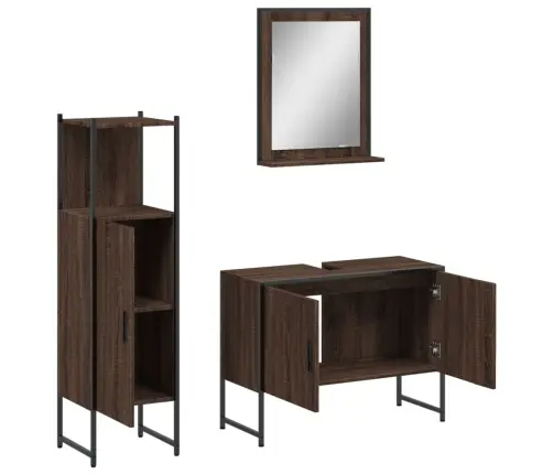 3-Osaline Vannitoakappide Komplekt, Pruun Tamm, Tehispuit