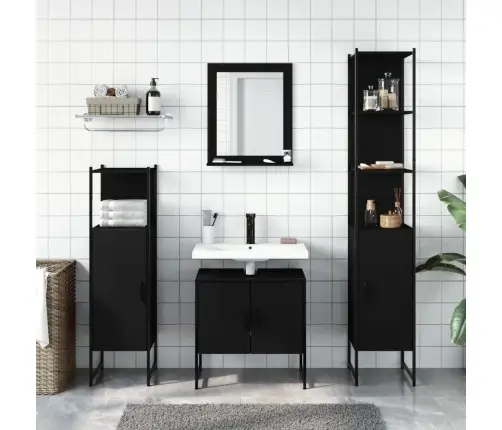 Vonios Spintelių Komplektas, 4 Dalių, Juodas, Apdirbta Mediena