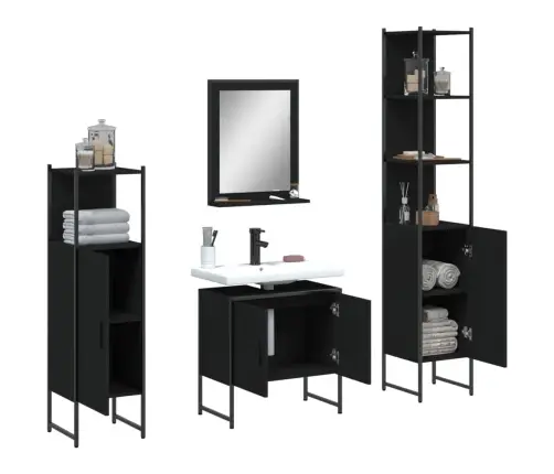 Vonios Spintelių Komplektas, 4 Dalių, Juodas, Apdirbta Mediena