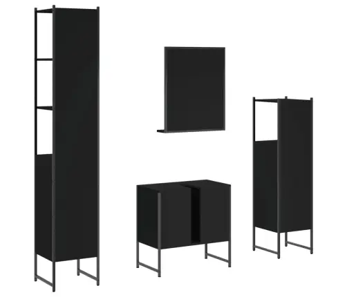 Vonios Spintelių Komplektas, 4 Dalių, Juodas, Apdirbta Mediena