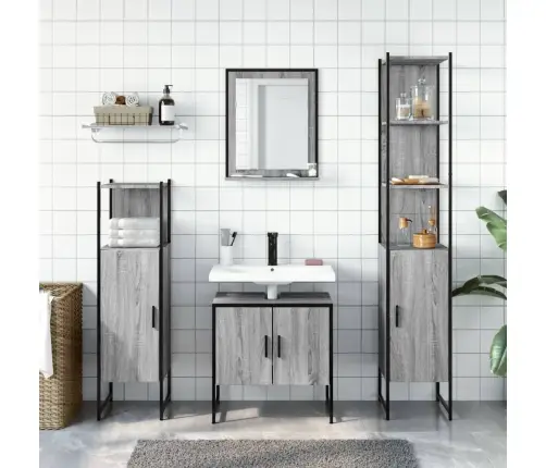 4-Daļīgs Vannasistabas Skapīšu Komplekts, Pelēka Ozolkoka Krāsa Vidaxl