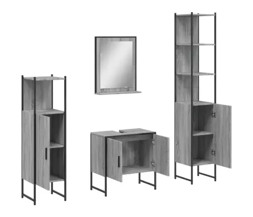 4-Daļīgs Vannasistabas Skapīšu Komplekts, Pelēka Ozolkoka Krāsa Vidaxl