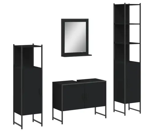 4-Osaline Vannitoakappide Komplekt, Must, Tehispuit